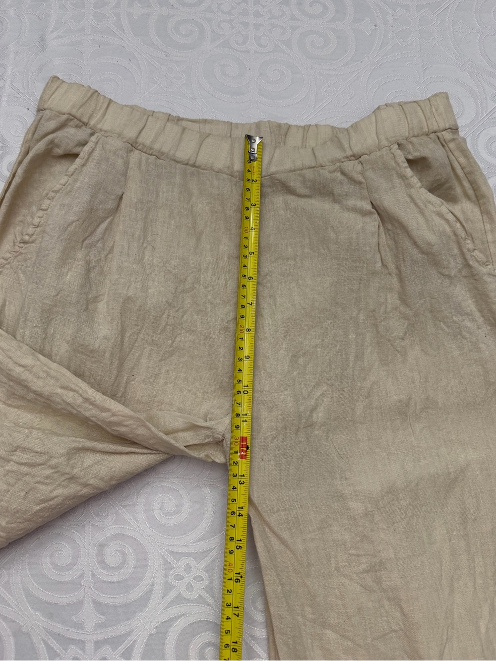 Pistache Italian 100% Linen Wide Leg Cropped Ankle Pants Trousers Woman Large - Picture 7 of 13